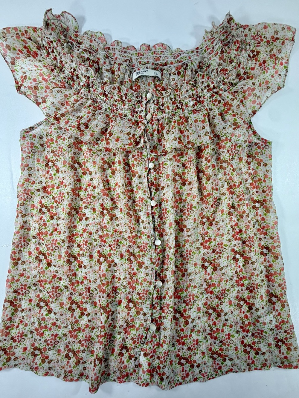 Old Navy Cottagecore Ditsy Floral Smocked Ruffle Blouse Chiffon Top Womens Large
